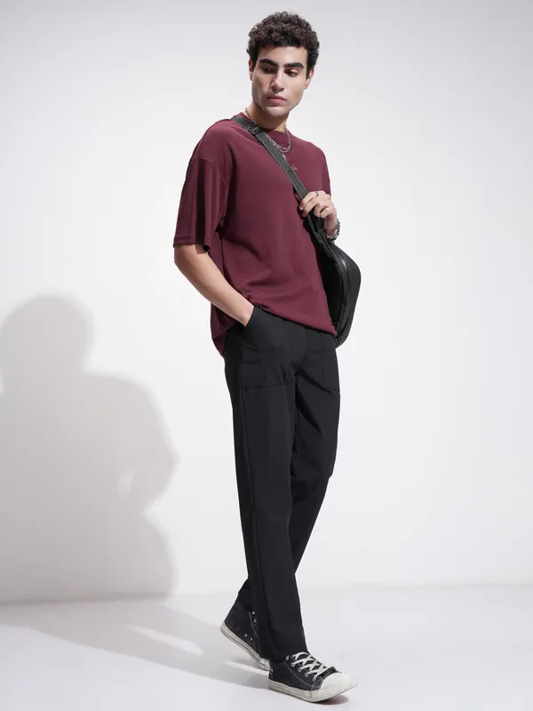 Highlander Men Black Relaxed Fit Solid Casual Trouser