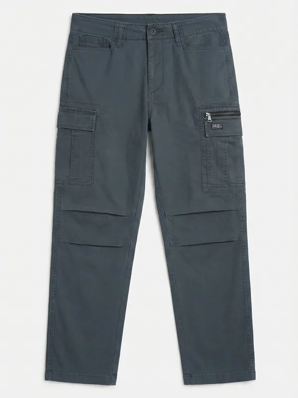 Highlander Men Blue Regular Fit Solid Cargo