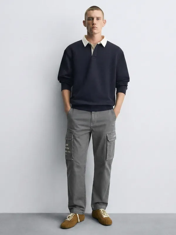 Highlander Men Grey Relaxed Fit Solid Cargo