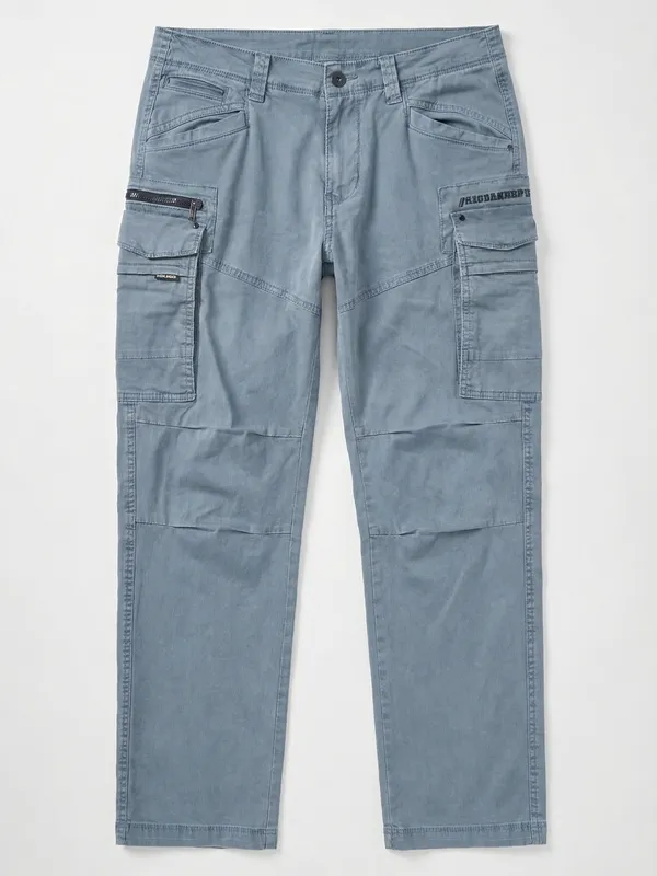 Highlander Men Blue Relaxed Fit Solid Cargos