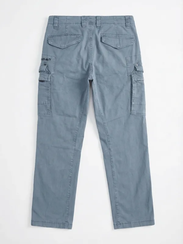 Highlander Men Blue Relaxed Fit Solid Cargos