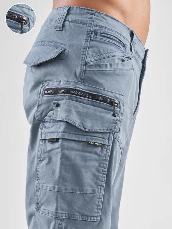 Highlander Men Blue Relaxed Fit Solid Cargos