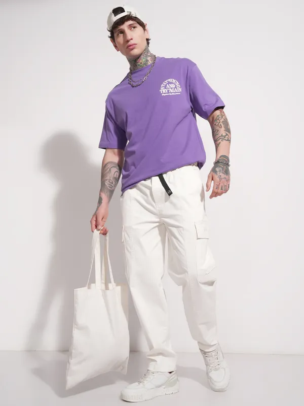 Highlander Men White Baggy Solid Cargo