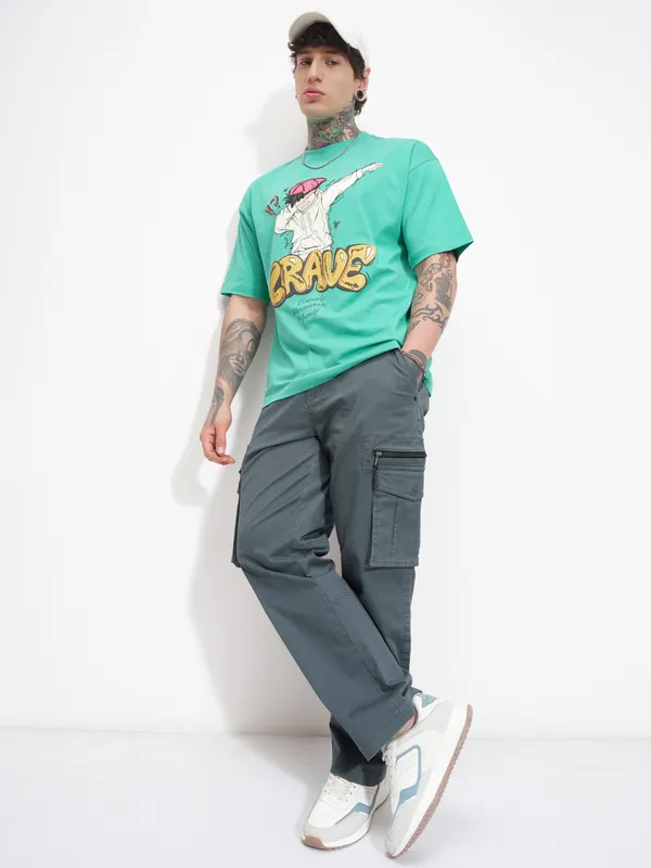 Highlander Men Grey Relaxed Fit SOlid Cargo