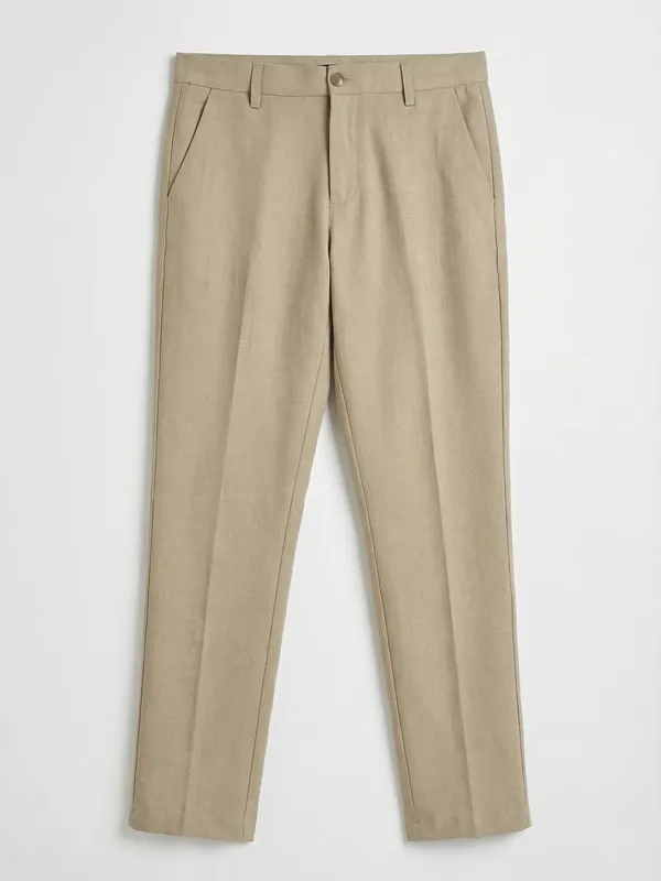 Highlander Men Khaki Slim Fit Solid Formal Trousers