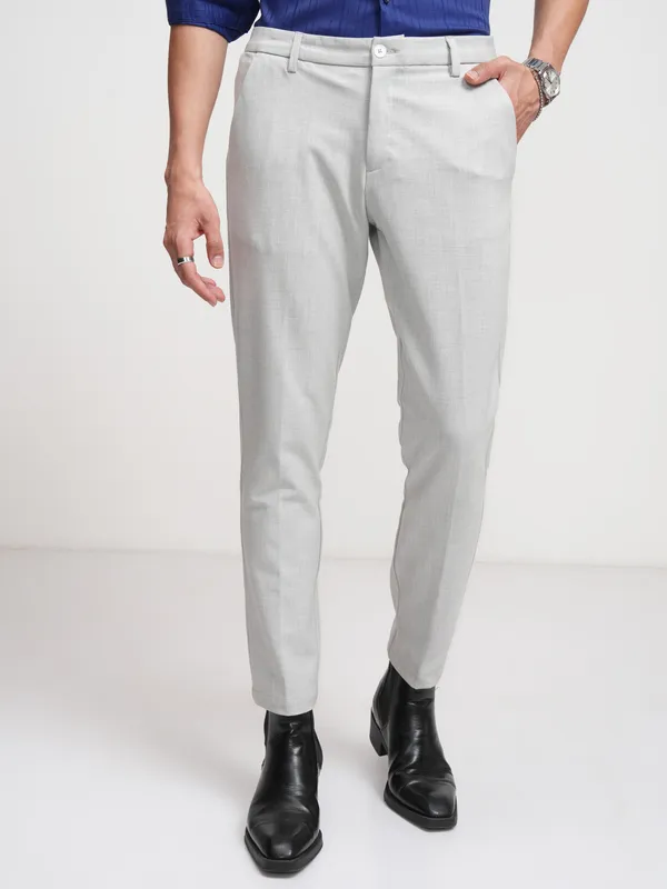 Highlander Men Grey Slim Fit Solid Formal Trouser