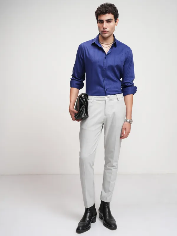 Highlander Men Grey Slim Fit Solid Formal Trouser