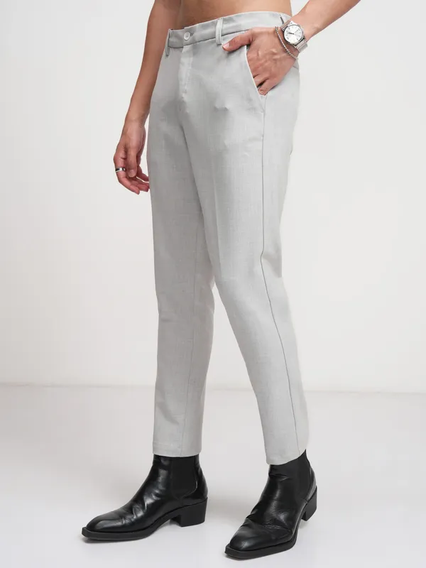 Highlander Men Grey Slim Fit Solid Formal Trouser