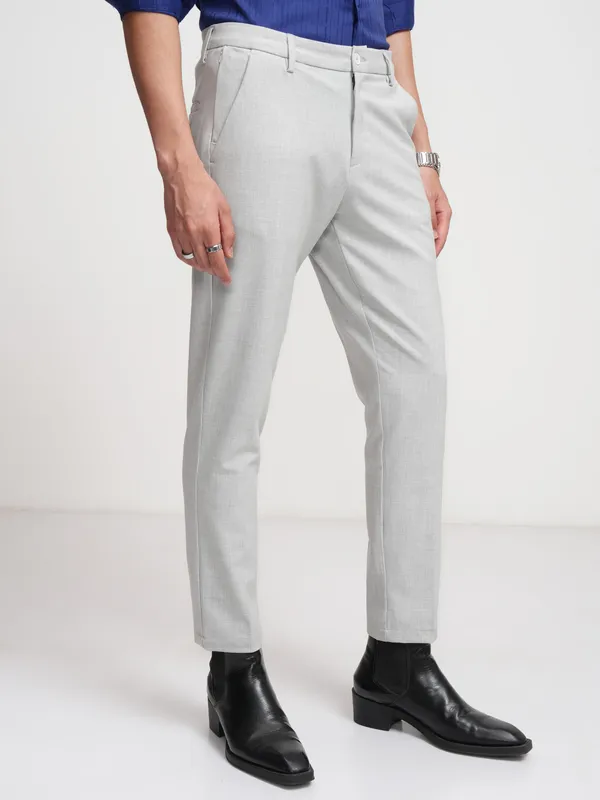 Highlander Men Grey Slim Fit Solid Formal Trouser