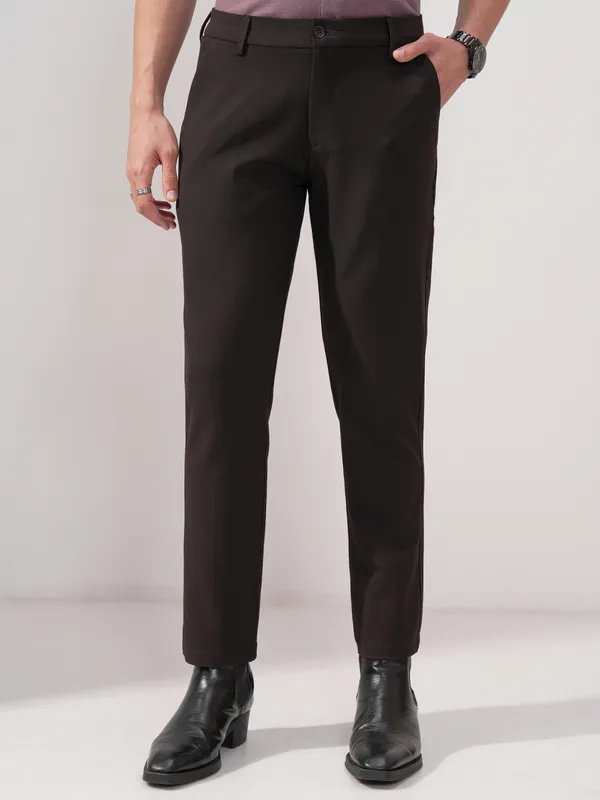 Highlander Men Purple Slim Fit Solid Formal Trouser
