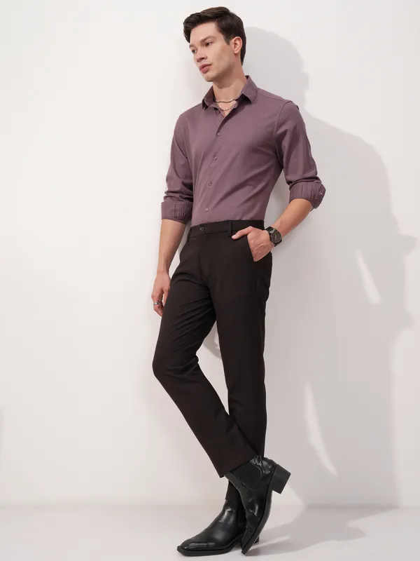 Highlander Men Purple Slim Fit Solid Formal Trouser