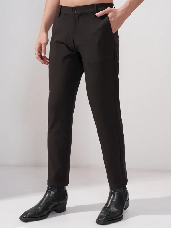 Highlander Men Purple Slim Fit Solid Formal Trouser