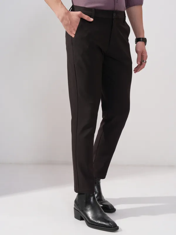 Highlander Men Purple Slim Fit Solid Formal Trouser