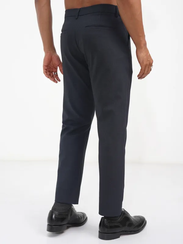 Highlander Men Navy Blue Slim Fit Checked Casual Trouser
