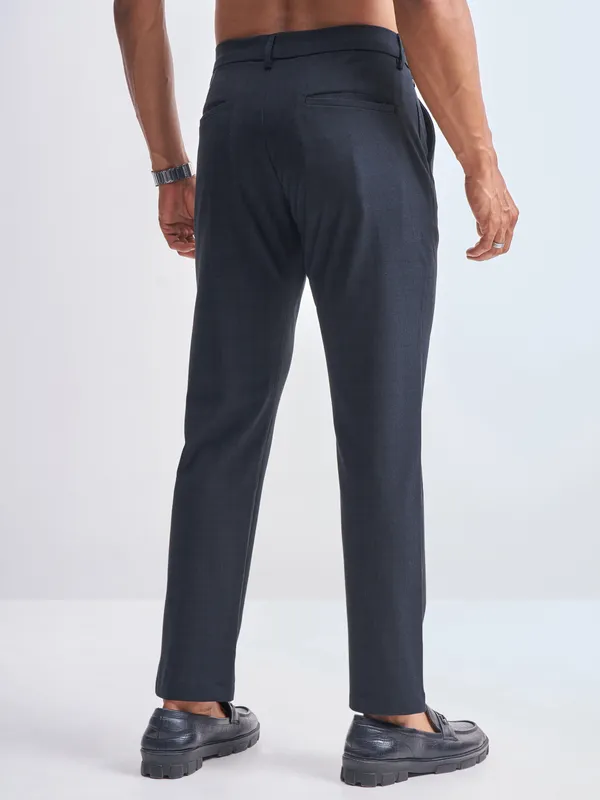 Highlander Men Navy Blue Slim Fit Checked Formal Trouser