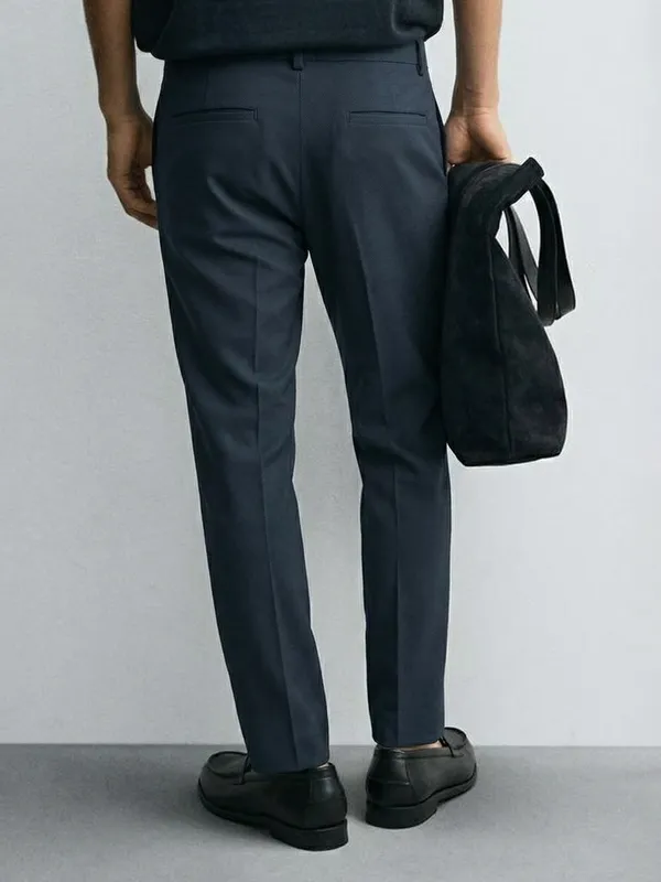 Highlander Men Navy Blue Slim Fit Solid Casual Trouser