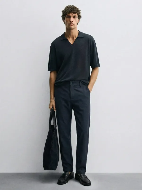 Highlander Men Navy Blue Slim Fit Solid Casual Trouser