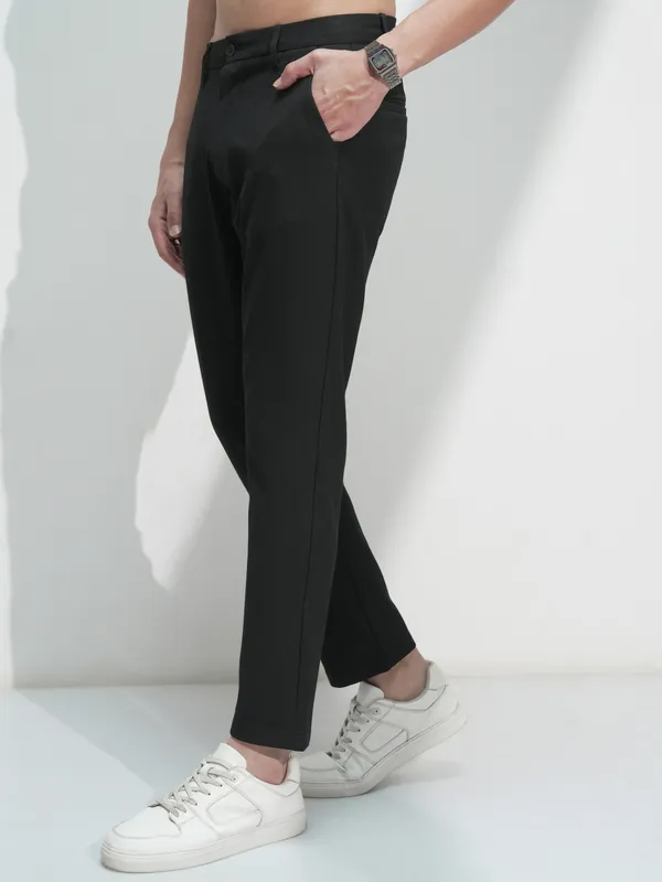 Highlander Men Black Slim Fit Solid Casual Trouser