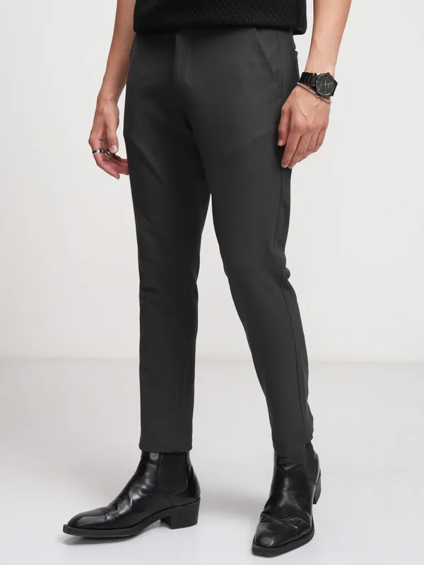 Highlander Men Charcoal Slim Fit Solid Formal Trouser