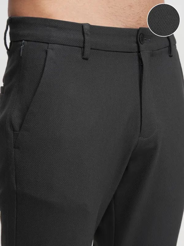 Highlander Men Charcoal Slim Fit Solid Formal Trouser