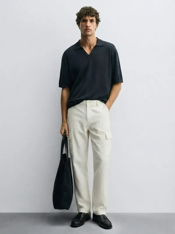 Highlander Men White Relaxed Fit Solid Cargo