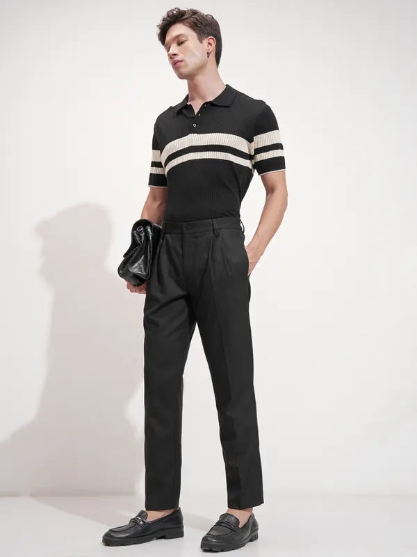 Highlander Men Black Slim Fit Solid Formal Trouser