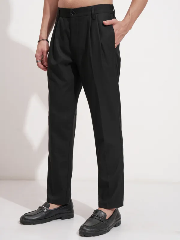 Highlander Men Black Slim Fit Solid Formal Trouser