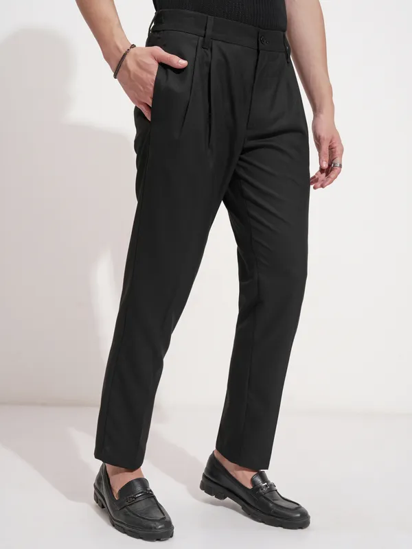 Highlander Men Black Slim Fit Solid Formal Trouser