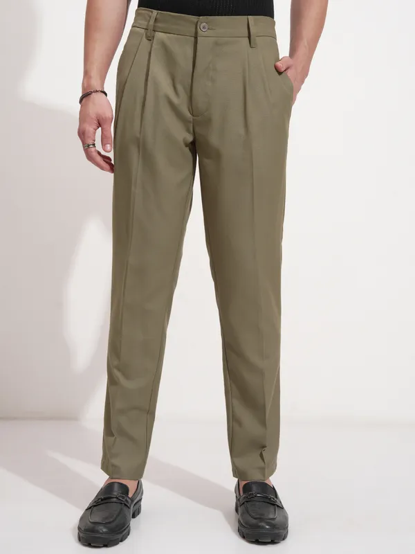 Highlander Men Green Slim Fit Solid Formal Trouser