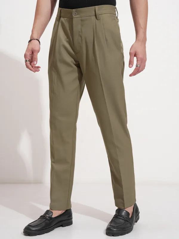 Highlander Men Green Slim Fit Solid Formal Trouser