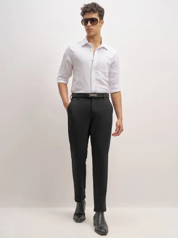 Highlander Men Black Slim Fit Solid Formal Trouser