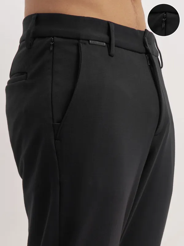 Highlander Men Black Slim Fit Solid Formal Trouser