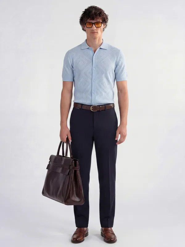 Highlander Men Navy Blue Slim Fit Solid Formal Trouser