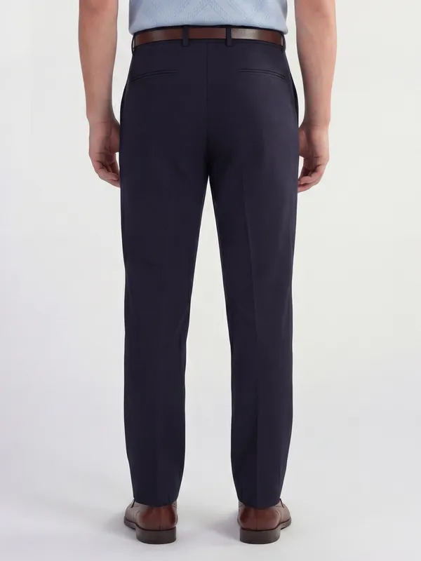 Highlander Men Navy Blue Slim Fit Solid Formal Trouser