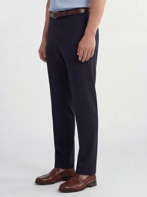 Highlander Men Navy Blue Slim Fit Solid Formal Trouser