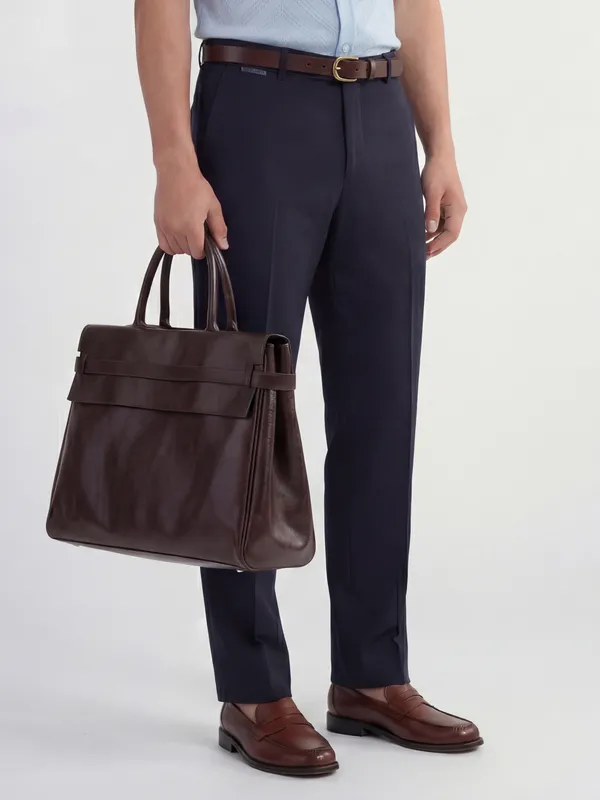 Highlander Men Navy Blue Slim Fit Solid Formal Trouser