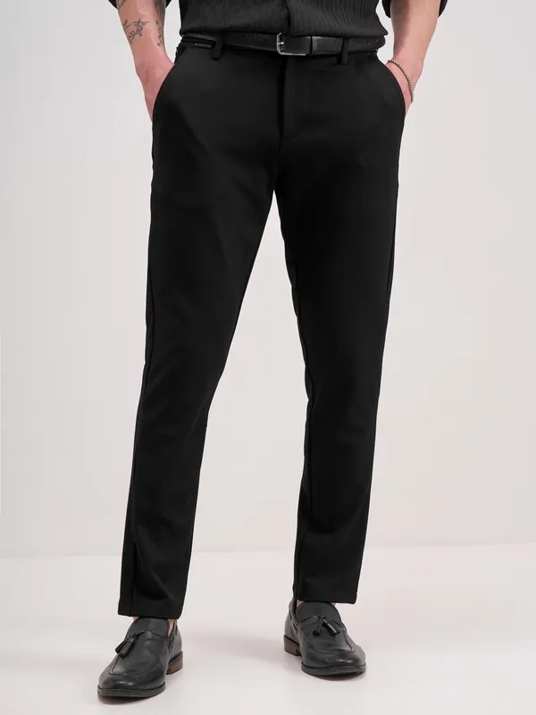 Highlander Men Black Slim Fit Solid Formal Trouser