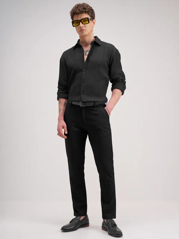 Highlander Men Black Slim Fit Solid Formal Trouser