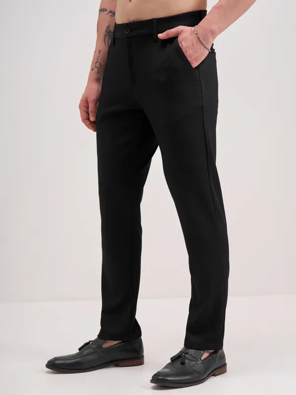 Highlander Men Black Slim Fit Solid Formal Trouser