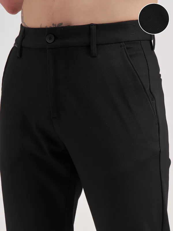 Highlander Men Black Slim Fit Solid Formal Trouser