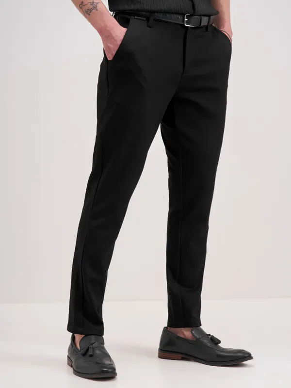 Highlander Men Black Slim Fit Solid Formal Trouser