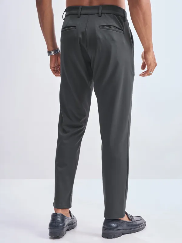 Highlander Men Charcoal Slim Fit Solid Formal Trouser