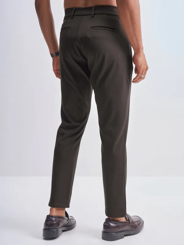 Highlander Men Brown Slim Fit Solid Formal Trouser