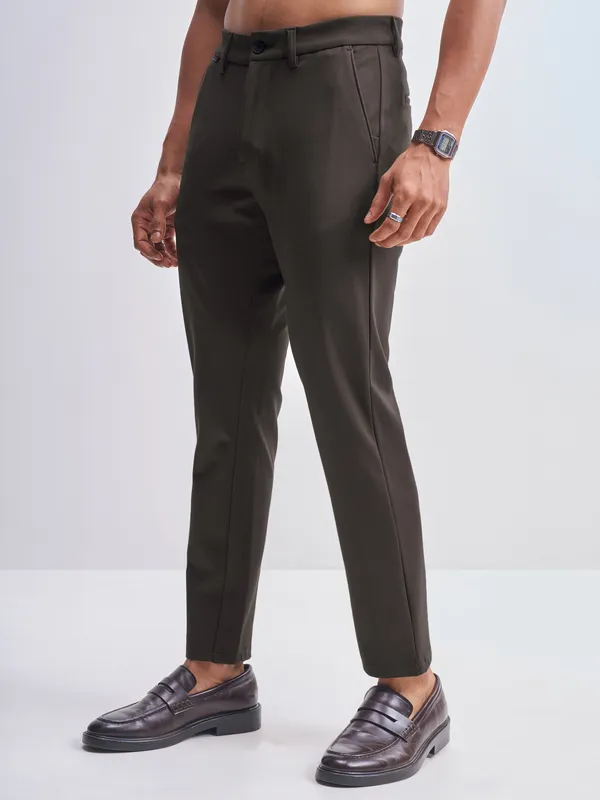 Highlander Men Brown Slim Fit Solid Formal Trouser