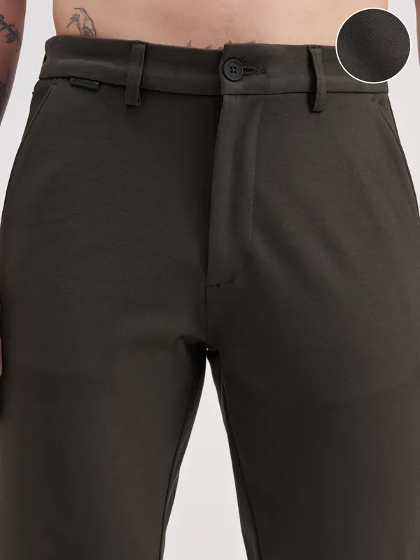 Highlander Men Brown Slim Fit Solid Formal Trouser