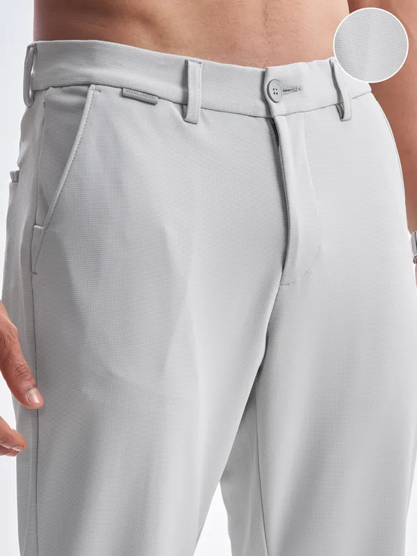Highlander Men Grey Slim Fit Solid Formal Trouser