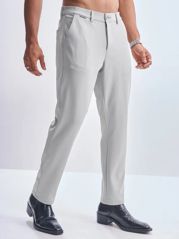 Highlander Men Grey Slim Fit Solid Formal Trouser