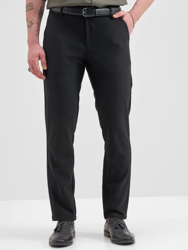 Highlander Men Black Slim Fit Solid Formal Trouser