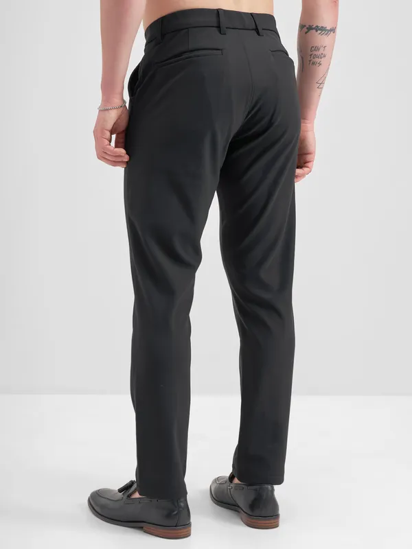 Highlander Men Black Slim Fit Solid Formal Trouser