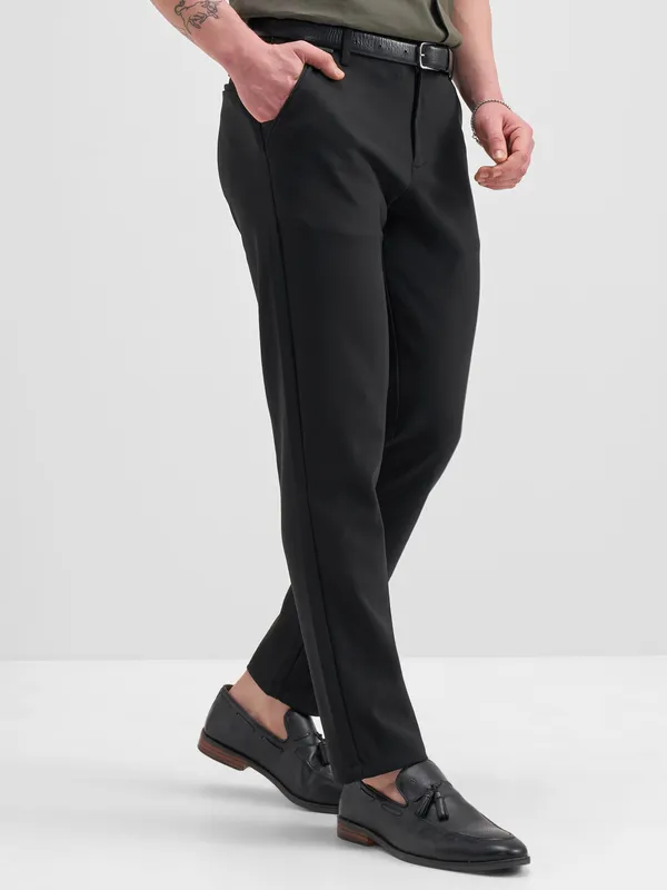 Highlander Men Black Slim Fit Solid Formal Trouser